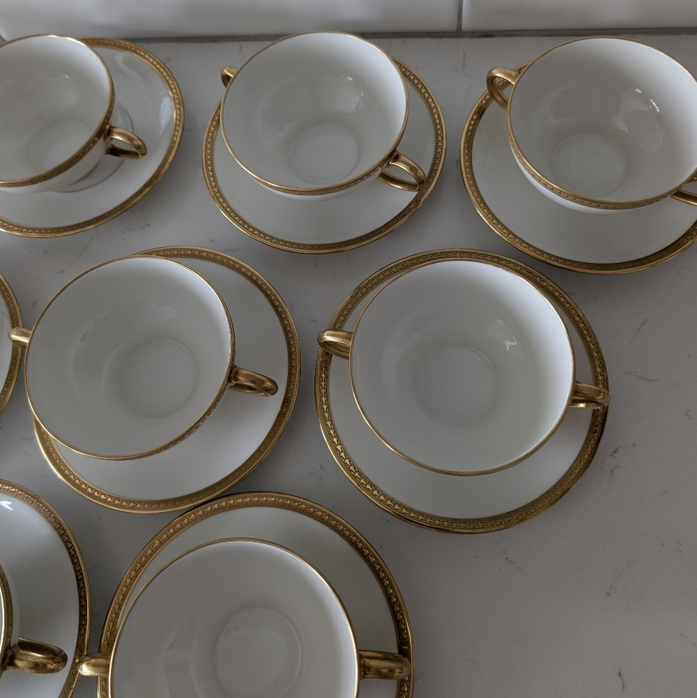 Limoges France William Guérin Circa 1900–1932 Soup Cup with Saucer Double Handle - Picture 7 of 16